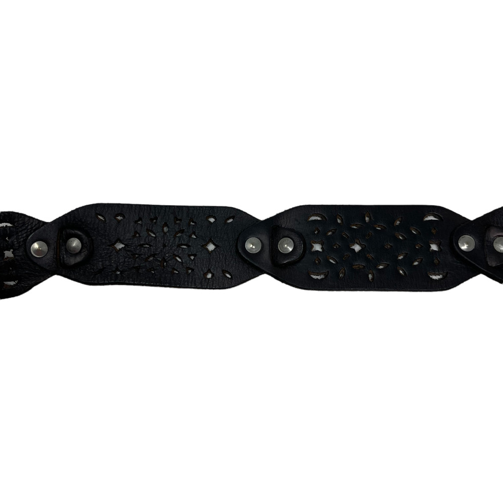 Grunge Cut Out Dark Brown Leather Belt M Edgy Retro Jeans Hip Casual Studded - Picture 4 of 4
